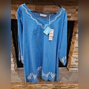NWT West Indies Wear Women's Coral Cotton Embroidered Beach Tunic 1XL